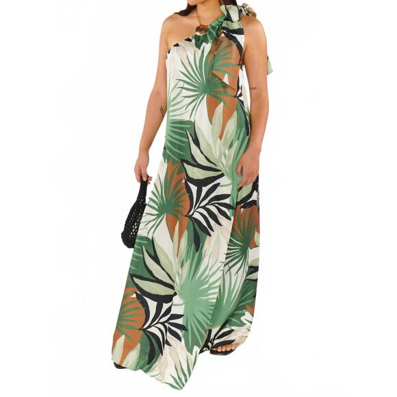 NEW SHOW ME YOUR MUMU jackie maxi dress in caribbean palms luxe satin - Picture 7 of 9